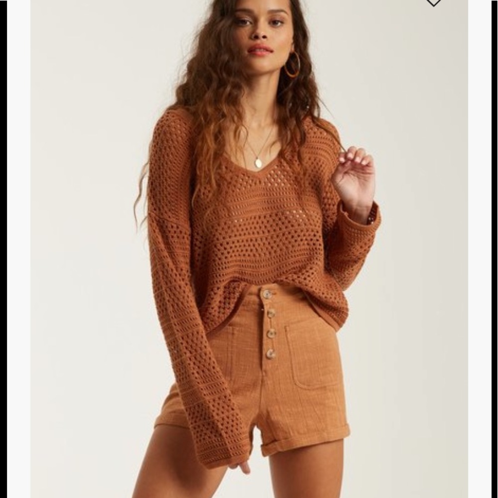 Billabong Rust Crochet V‑Neck Sweater